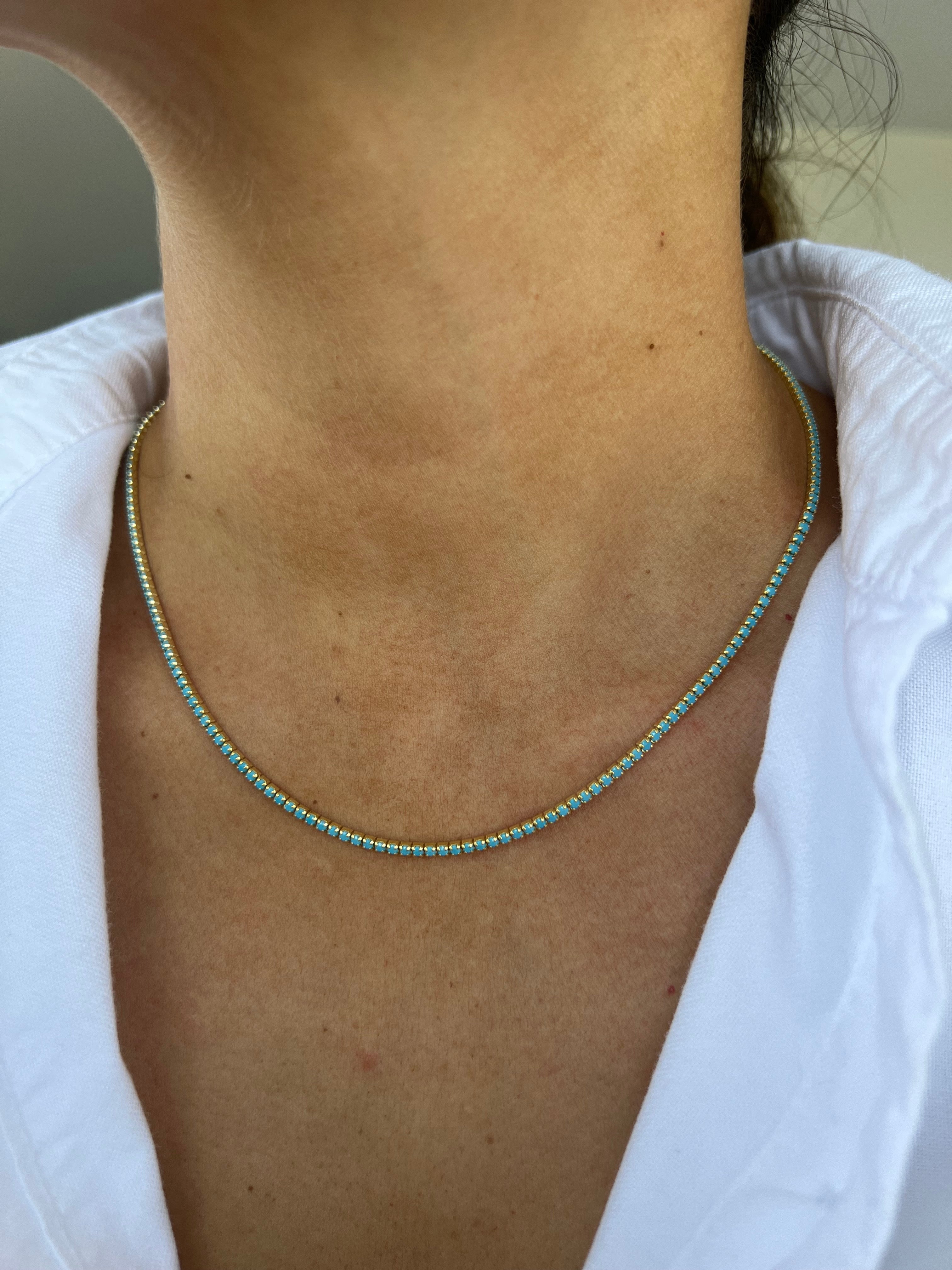 Skinny Turquoise Gold Tennis Necklace