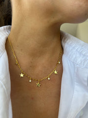 Solid Gold Star and Diamond Necklace