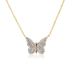 Butterfly Pave Gold Necklace