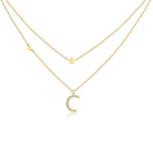 Double Chain Star and Moon Necklace