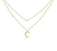 Double Chain Star and Moon Necklace