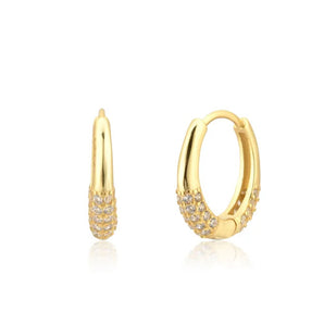 Half Plain and Pave Gold Hoops