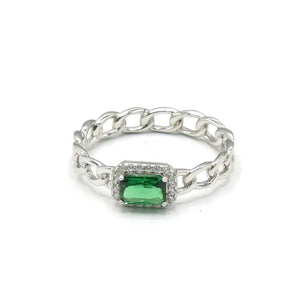 Emerald Silver Chain Ring