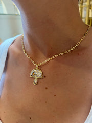 White Heart Stone Mushroom Necklace