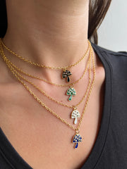Colorful Mushroom Gold Necklace