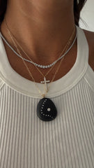 Black Stone Curved Diamond Pendant 14k (PRE ORDER)