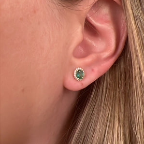 Oval Emerald Diamond Stud