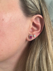 Ruby Diamond Stud White Gold 14k
