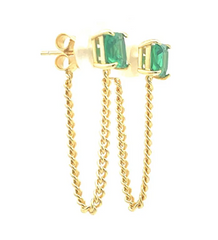 Square Emerald Hanging Studs