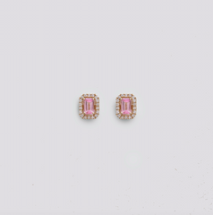 Pink Tourmaline & Diamond Halo Studs