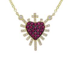 Sacred Heart Ruby& Diamond Necklace 14k