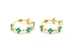 Flower Turquoise Gold Open Hoops