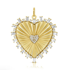 Fluted Heart Mini Baguette Outline Charm