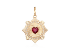 Ruby Heart Flutted Charm 14k