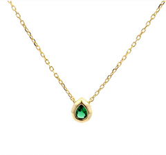 Pear Emerald Bezel Gold Necklace