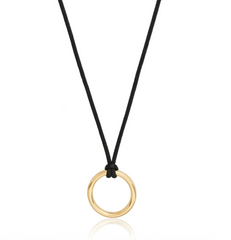 Circle Pendant Necklace Black Cord