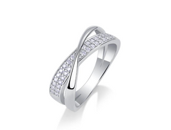 Criss Cross Pave Moissanite Silver Ring