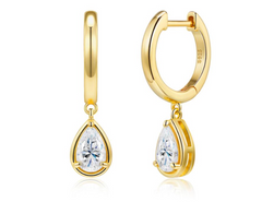 Pear Bezel Moissanite Gold Earrings