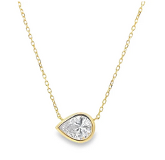 Sideway Pear Bezel Zircon Gold Necklace 14k
