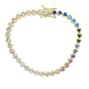 Rainbow Heart Bezel Tennis Bracelet