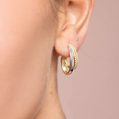 Double Silver and Gold Pave Half Hoop