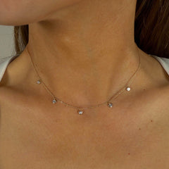 Diamond Dangling Bezel Charm Gold Necklace 14k
