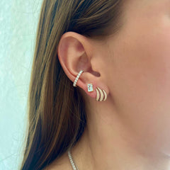 Mini Aquamarine Emerald Cut Yellow Gold Studs 14k