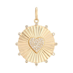Flutted Diamond Heart Charm 14k