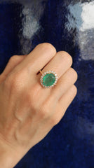 Oval Emerald Halo Ring 14K
