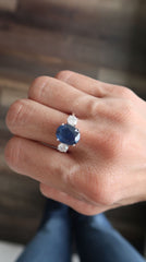 Oval Sapphire and Diamond Three Stone Ring 14k