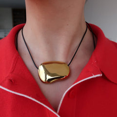 Black Leather Gold Buckle Necklace