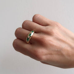 Emerald and Diamond Inlay Gold Ring 14k