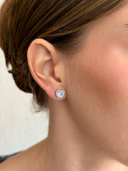 Mini Oval Gold Sapphire Stud 14K