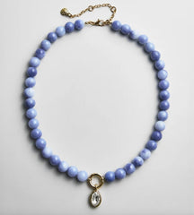 Oval Bezel Charm Purple Beaded Necklace