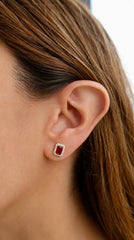 Square Diamond Small Ruby Stud