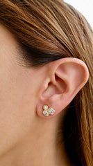 Triple Emerald Cut Gold Studs
