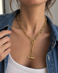 Chunky Lariat Bold Gold Necklace