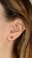 Emerald-Cut Emerald with Diamond Halo 14k Studs