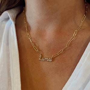 Cursive Name with Paperclip Chain