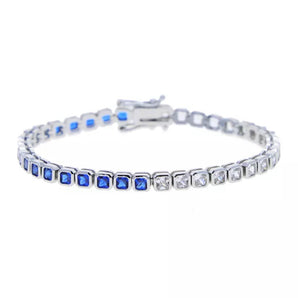 Half Blue & Silver Tennis Bezel Bracelet