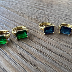 Emerald Shape Gold Hoops