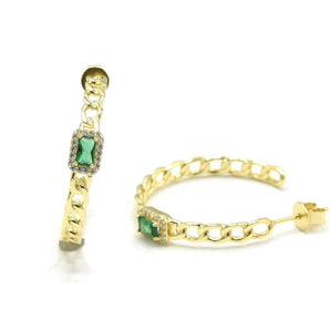 Gold Chain Emerald Hoops
