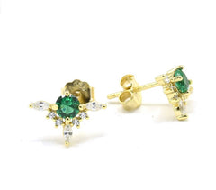 Half Gold Emerald Flower Stud