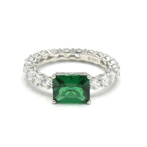 Emerald Silver Tennis Ring