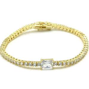 Gold Tennis Bracelet with White Stone