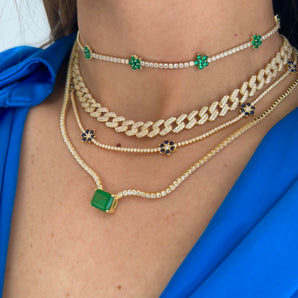 Flower Emerald Tennis Necklace